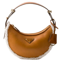 PRADA Leather One Shoulder Handbag Women's Cognac