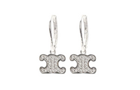 CELINE Metal Rhinestone Earrings Women's Silver