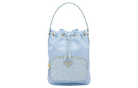 PRADA Recycled Nylon Ostrich Leather Shoulder Bag Women's Light Blue