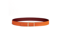 HERMES Double-Sided Design Smooth Buckle Leather Belts Men's Orange Width: 3.2CM