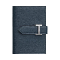 HERMES Bearn Mysore Goat Skin Wallet Mini Women's Deep Sea Blue