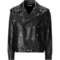 SAINT LAURENT Crinkled-Effect Biker Leather Jacket