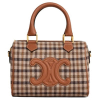 CELINE Plaid Fabric And Cow Leather Shoulder Bag Crossbody Bag Handbag Women's Multicolor