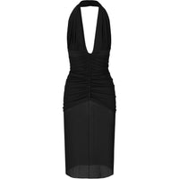 SAINT LAURENT Ruched Midi Halter Dress