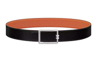 HERMES Comfortable Silver Buckle Togo Calfskin Double-Sided Belt Men's Black/Orange Width: 3.8cm