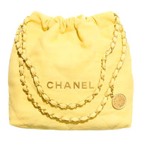 CHANEL Washable Denim Handbag Small Size Women's Yellow