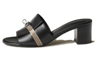 HERMES Gigi 50 Strap Sandals 5cm Women's Black Gold