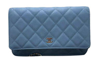 CHANEL Grained Calfskin Wallet Mini Women's Light Blue