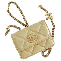 CHANEL 22SS Lambskin Shoulder Bag Crossbody Bag Women's Yellow