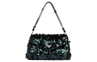 PRADA Sequins Embroidery With Leather Handbag Shoulder Bag Women's Dark Green