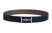 HERMES Double-Sided Design Smooth Buckle Leather Belts Men's Blue Width: 3.8CM