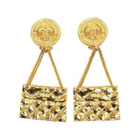 CHANEL 1995 Plated Cc 2.55 Flap Bag Clip On Costume Earrings