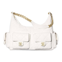 CHANEL Lambskin Hobo Bag Handbag Shoulder Bag Women's White
