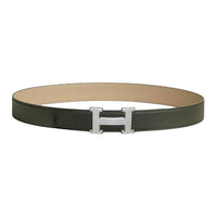 HERMES Calfskin Leather Belts Unisex Green Umber Width 3.2CM