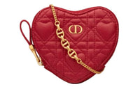 DIOR Caro Cow Leather Handheld Shoulder Bag, Crossbody Bag Women's Silver Lotus Red