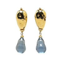 SAINT LAURENT 20th Century Gold Plated Resin Teardrop Clip On Costume Earrings