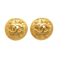 CHANEL 1996 Plated Cc Round Clip On Earrings Costume Earrings