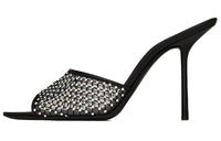 SAINT LAURENT Crystal-embellished Leather Mules