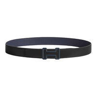 HERMES Stainless Steel Leather Belts Men's Black Blue Width 3.2CM