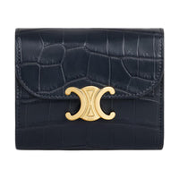 CELINE Triomphe Crocodile Leather Wallet Small Size Women's Midnight Blue