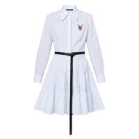 LOUIS VUITTON Belted Shirt Dress Long-Sleeved Dresses Women's White