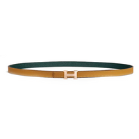 HERMES Calfskin Palladium-Plated Leather Belts Women's Green/Brown Width 1.3CM