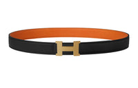 HERMES Comfortable Gold Buckle Togo Calfskin Double-Sided Leather Belt Women's Black Width: 2.4cm