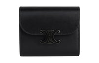 CELINE Triomphe Shiny Smooth Calfskin Card Holder Wallet Small Size Women's Black