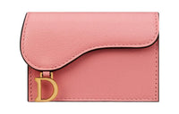 DIOR Saddle Goatskin Card Clip Card Holder Women's Light Pink