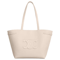 CELINE Triomphe Grain Calfskin Tote Bag, Shopping Bag, Handbag Medium Size Women's Light Beige