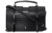 SAINT LAURENT Crocodile Embossed Leather One Shoulder Handbag Women's Black