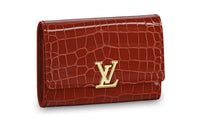 LOUIS VUITTON Capucines Short-Snouted Crocodile Leather Wallet Women's Brown Yellow