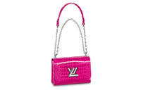 LOUIS VUITTON Twist Crocodile Leather Shoulder Bag Crossbody Bag Medium Size Women's Fuchsia