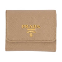 PRADA Saffiano Leather Wallet Mini Women's Sand Multicolor Blue