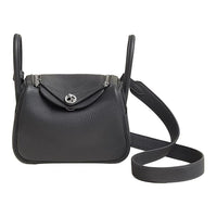 HERMES Lindy II Mini Clemence Leather Shoulder Crossbody Bags Women's Black