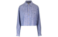 CELINE Pinstripe Long-Sleeve Cropped Shirt