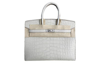 HERMES Birkin Matte Finish External Stitched Crocodile Leather Platinum Handbag Women's Glacier White