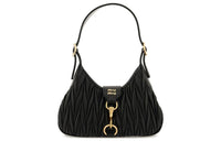MIU MIU Wander Series Mattress Textured Nappa Sheep Leather Handbag Women's Black