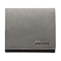 PRADA Saffiano Leather Coin Purse Men's Light Gray With Caramel
