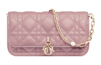 DIOR Lady Dior Wicker Pattern Sheepskin Handheld Crossbody One Shoulder Cell Phone Pouch Regular Women's Vintage Pink