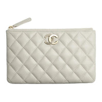 CHANEL Embossed Calfskin Clutch Small Size Women's Light Gray