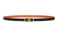 HERMES Plaisance Smooth Buckle & Double-Sided Calfskin Leather Belts Women's Black/Orange Width: 1.3cm