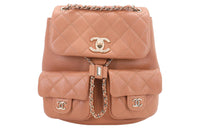 CHANEL Duma Litchi Cow Leather Backpack Medium Size Unisex Caramel Milk Tea Beige