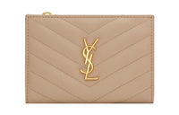 SAINT LAURENT Grained Embossed Cow Leather Wallet Small Size Women's