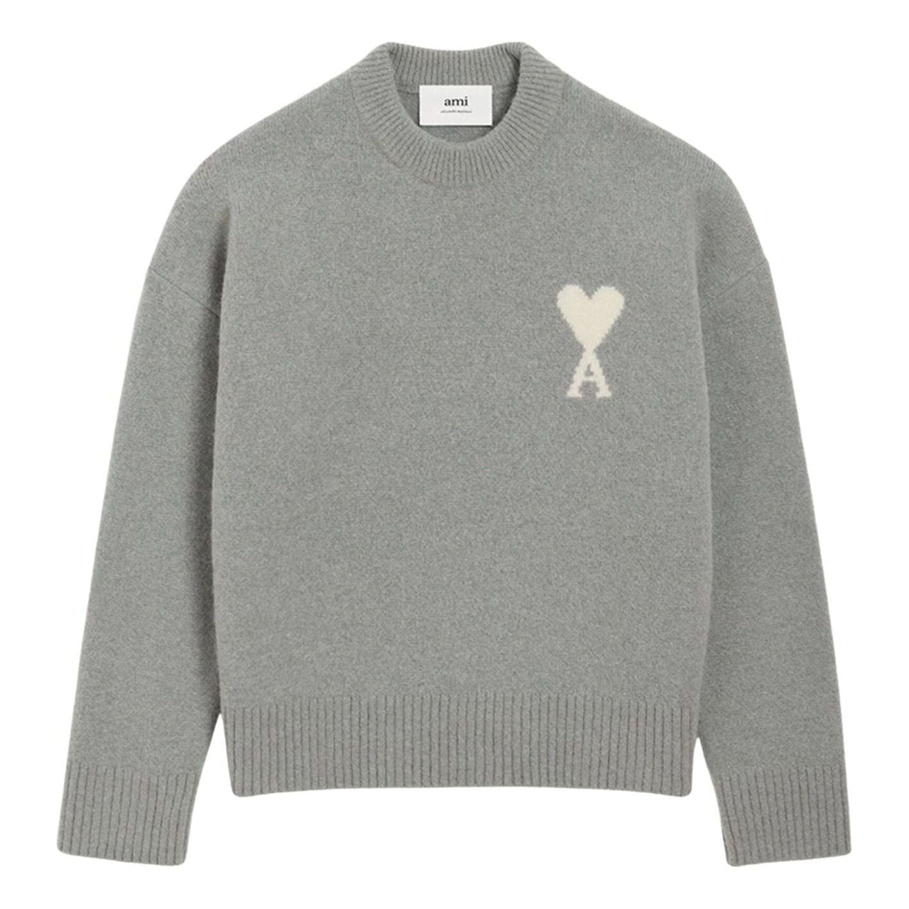 AMI Big Heart Logo Alpaca Crewneck Sweater 'Grey Off-White' UKS836-KN0135-058