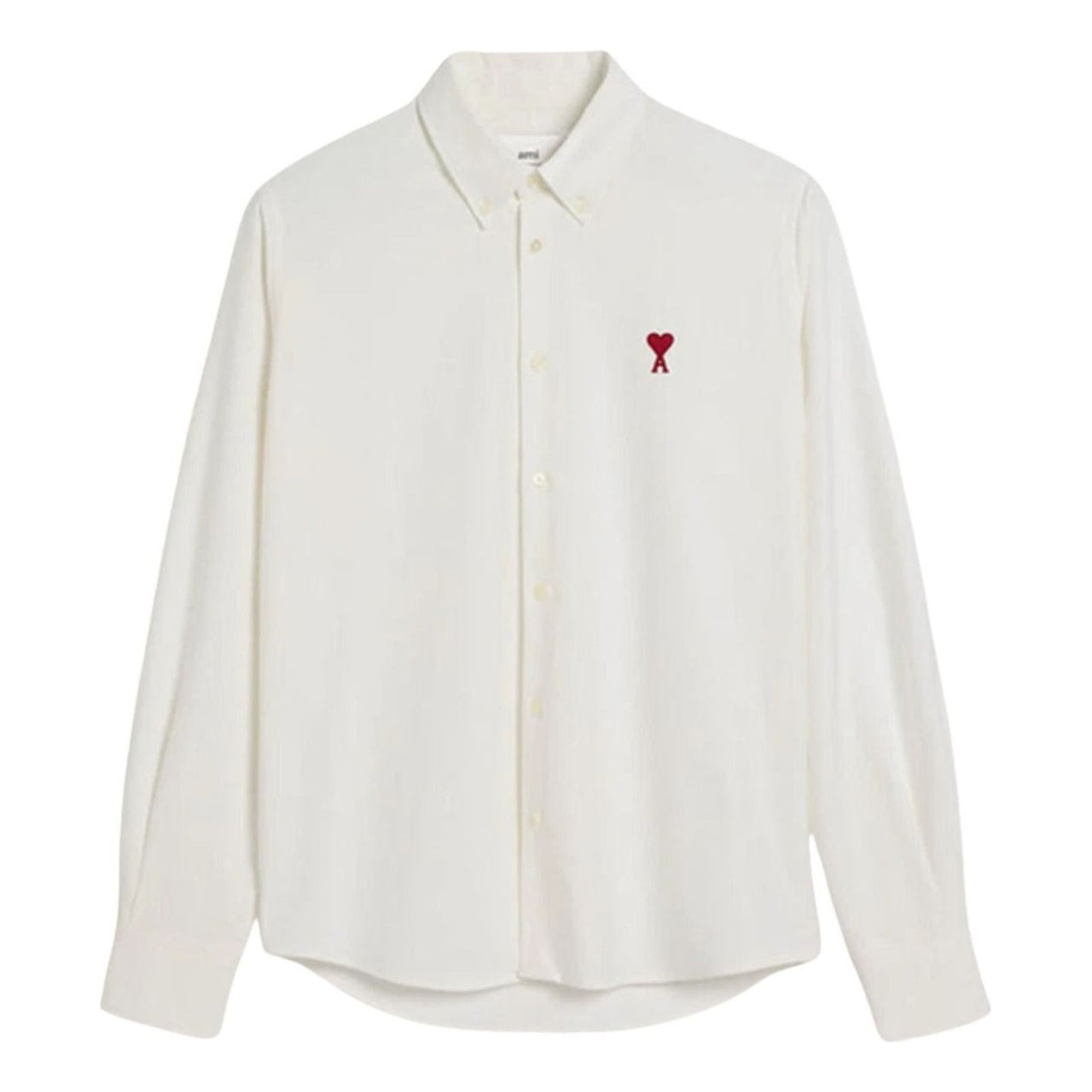 AMI Small Heart Logo Cotton Oxford Button Down Shirt 'Natural White' BFUSH063-CO0031-168