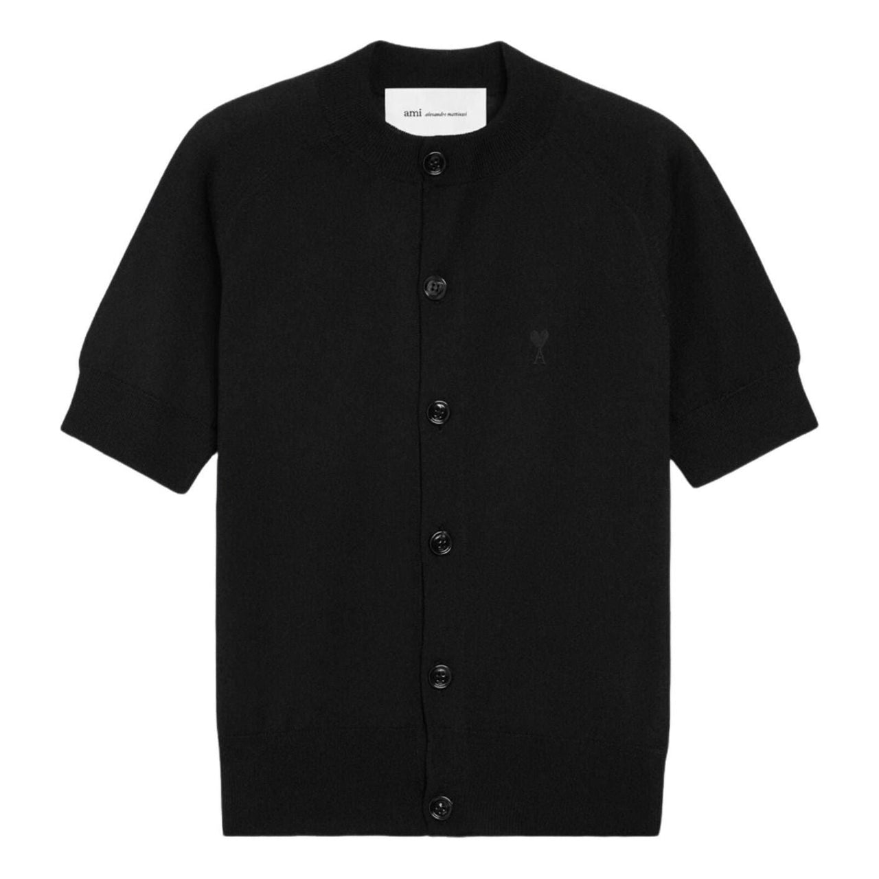 (WMNS) AMI Wool Short Sleeves Ami De Coeur Cardigan 'Black' FKC387-KN0039-0180