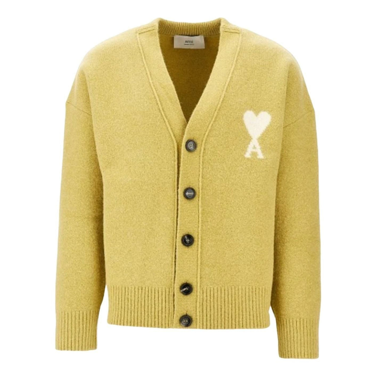 AMI Big Heart Logo Alpaca Cardigan 'Lime Green Off-White' UKC365-KN0135-3993