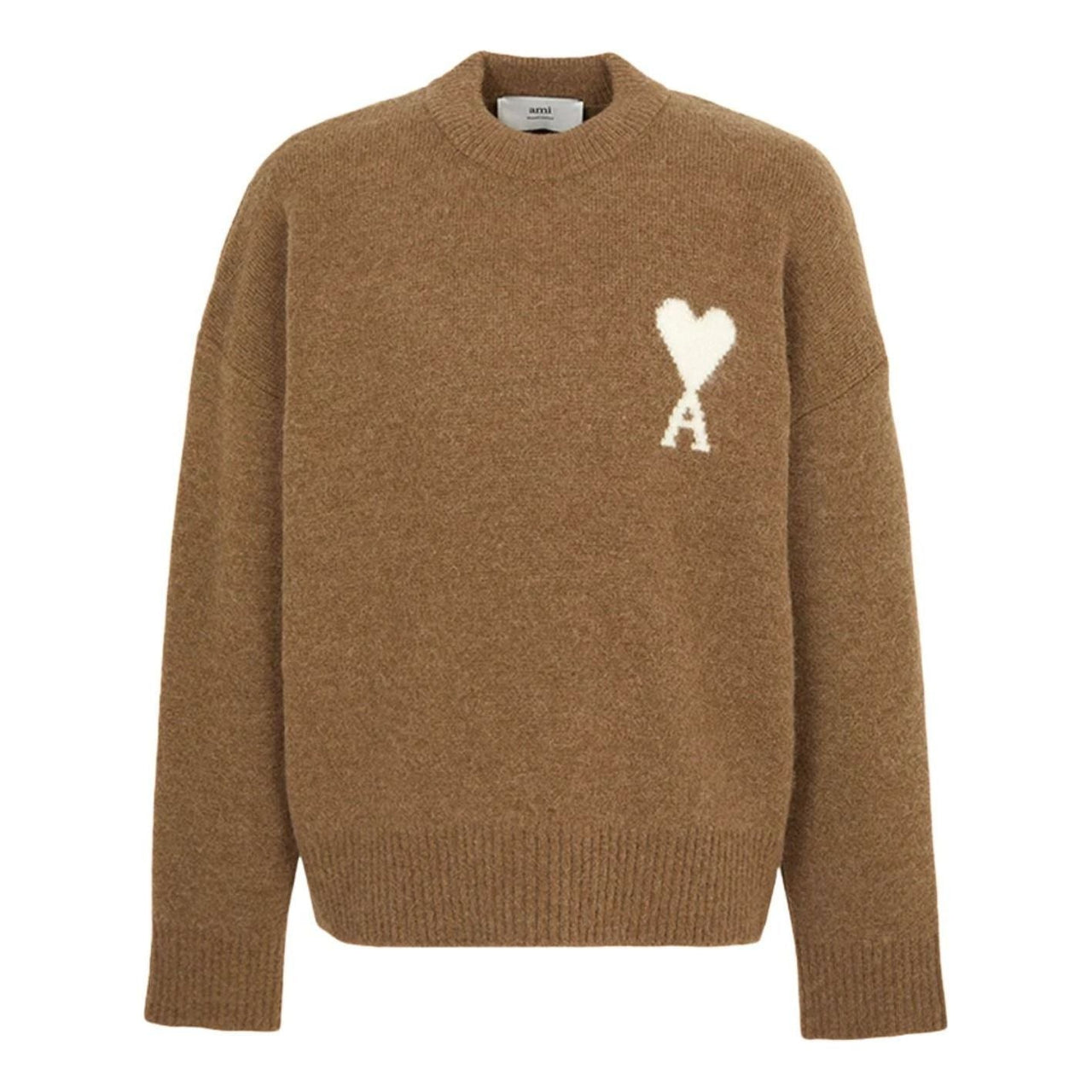AMI Big Heart Logo Alpaca Crewneck Sweater 'Brown' UKS836-KN0135-217