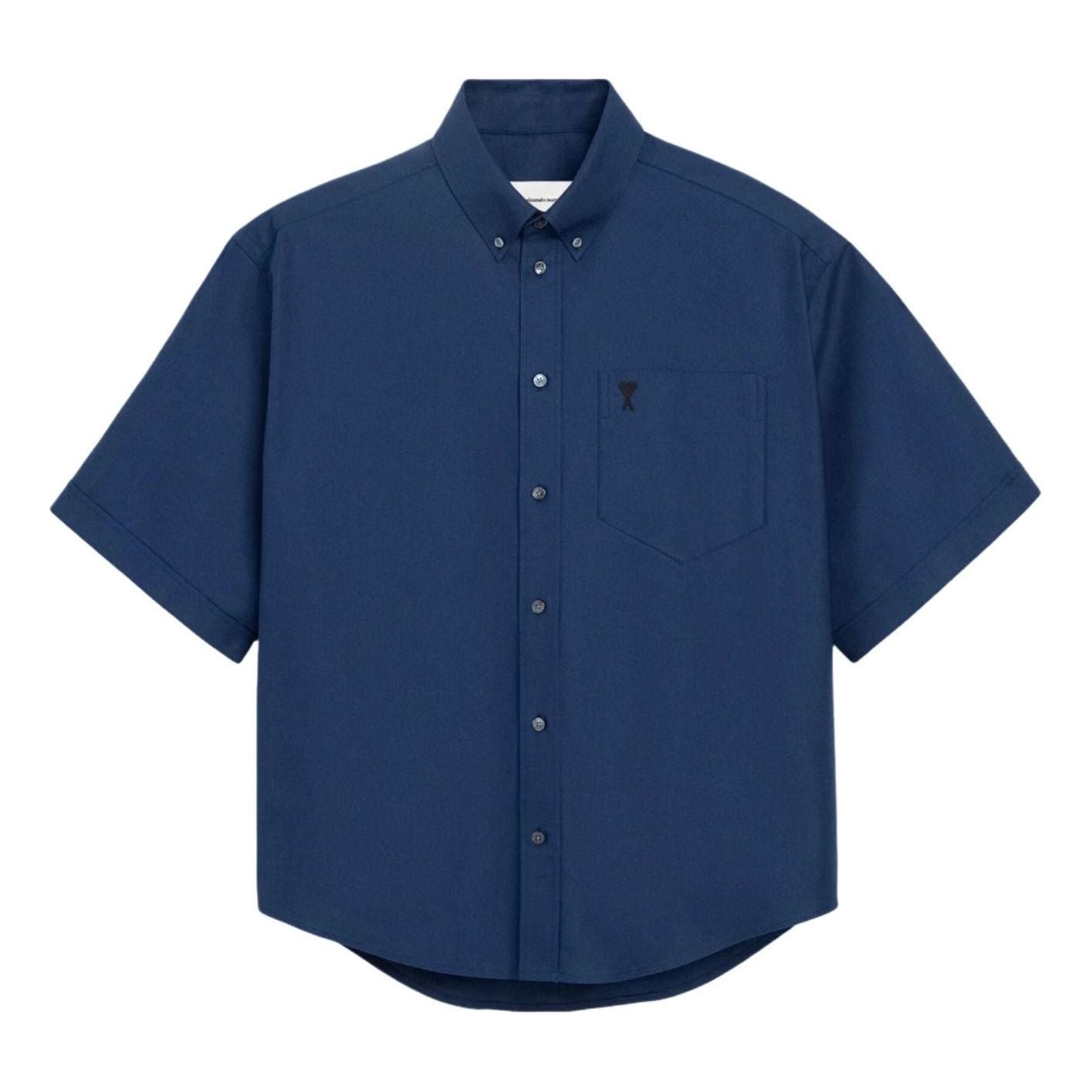 AMI Boxy Embroidered Ami De Coeur Shirt 'Ink' HSH823-CO0210-A021